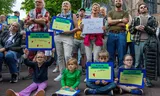 Demonstratie donderdag ter ondersteuning van vluchtelingen en asielzoekers op het Domplein in Utrecht, Nederland.