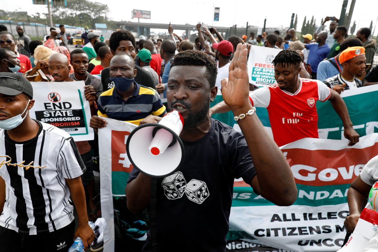 Een demonstratie half juni in Lagos tegen het geweld in Nigeria, waarbij de staat als medeplichtige wordt gezien.