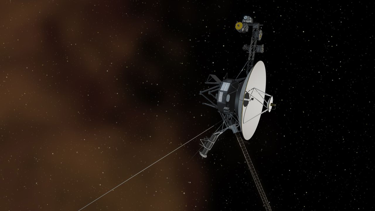 Een 'artist's impression' van de Voyager 1 die het zonnestelsel verlaat.