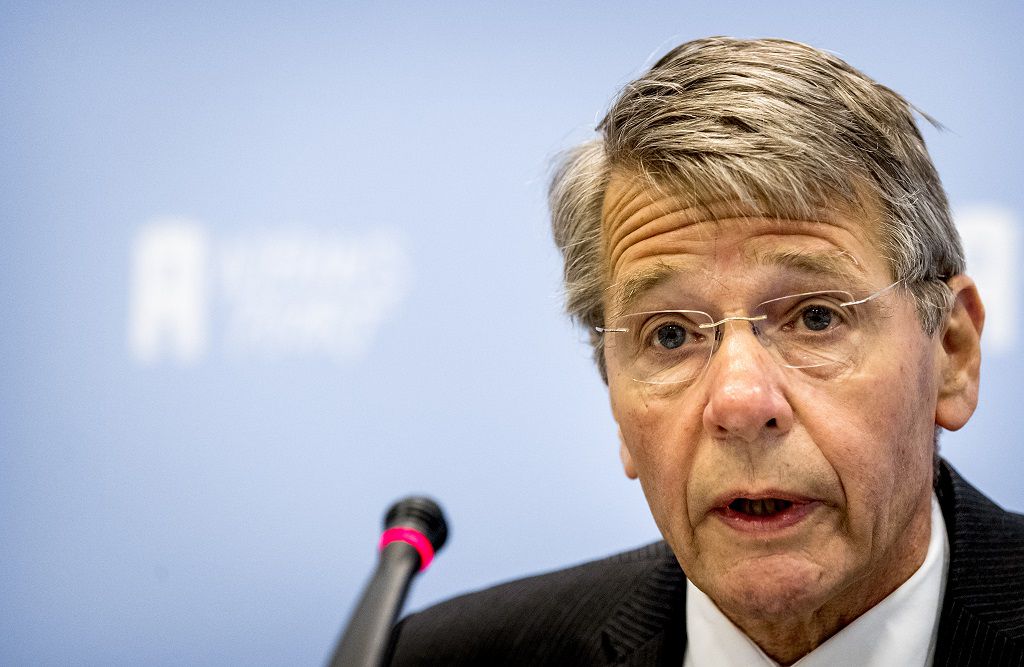 Vice-president Piet Hein Donner van de Raad van State donderdag tijdens de presentatie van het jaarsverslag over 2016.