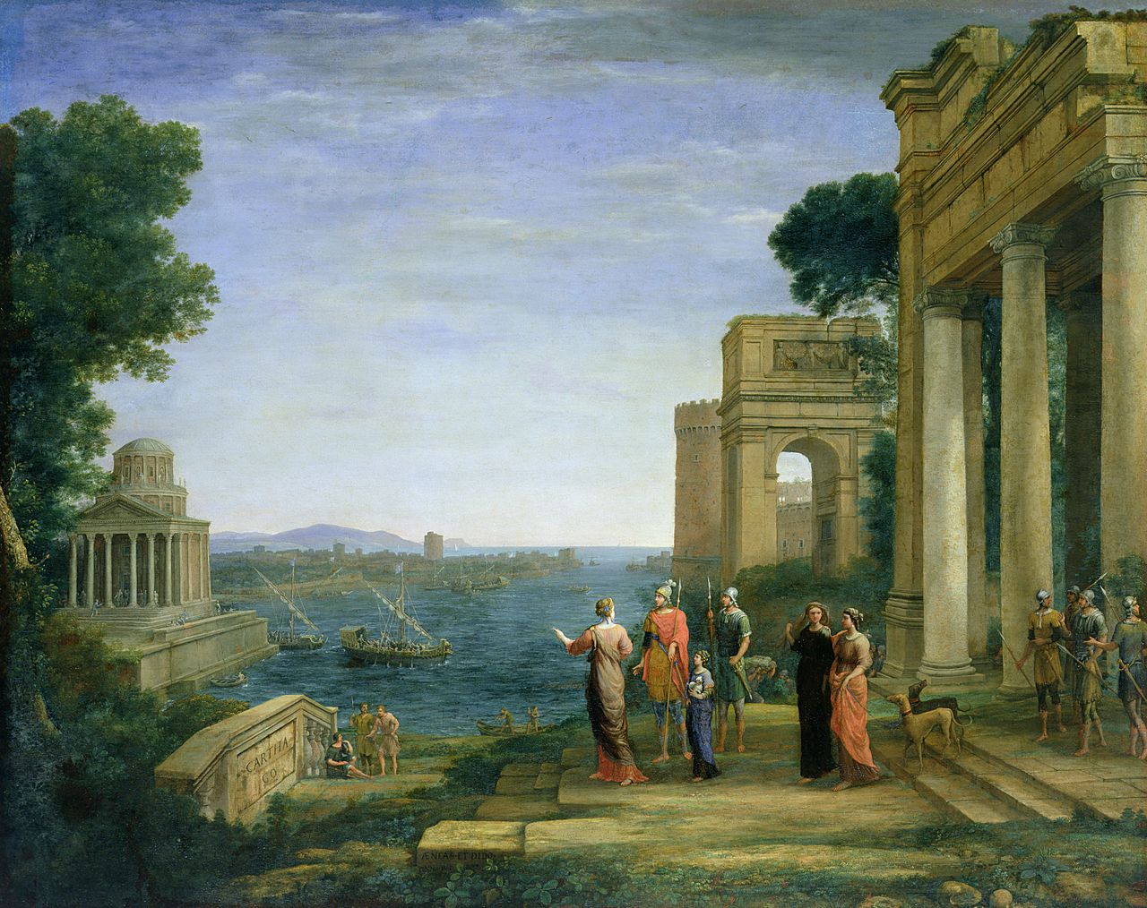 XKH 147760 Aeneas and Dido in Carthage, 1675 (oil on canvas) Claude Lorrain (Claude Gellee) (1600-82) BRIDGEMAN (HAMBURGER KUNSTHALLE), ,