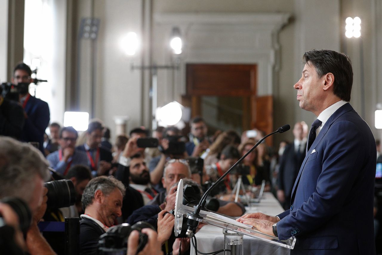 Giuseppe Conte hield donderdag na zijn ontmoeting met de Italiaanse president een korte toespraak.