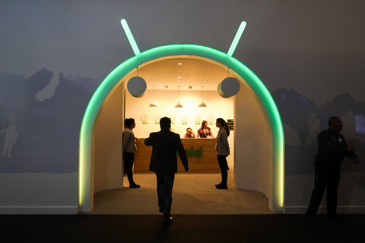 De Android-stand op een grote telecombeurs in Barcelona in 2017.