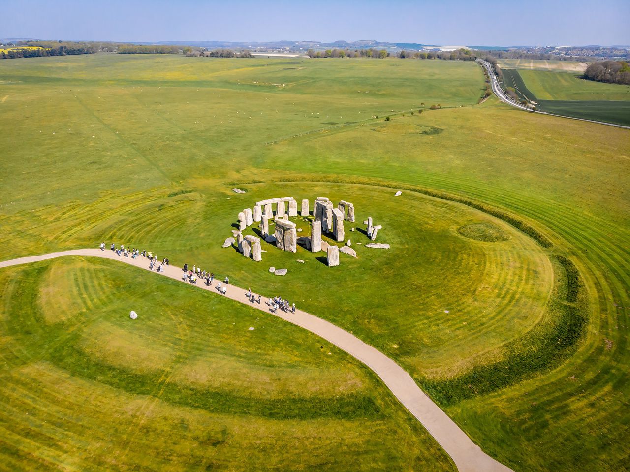 Een luchtfoto van Stonehenge in Wiltshire, Verenigd Koninkrijk.