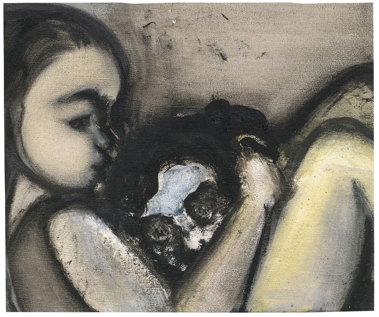 Marlene Dumas: Girl with Head, 1992. Olieverf op doek, 25 x 30 cm.