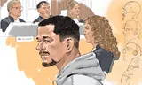 Rechtbanktekening van Ayoub M. en zijn advocaat Yvonne van der Hut in de rechtbank.