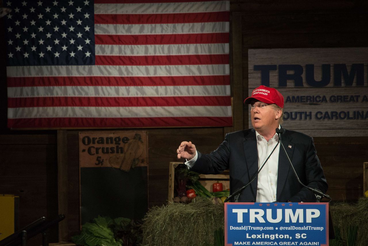Donald Trump tijdens een campagnebijeenkomst in South-Carolina.