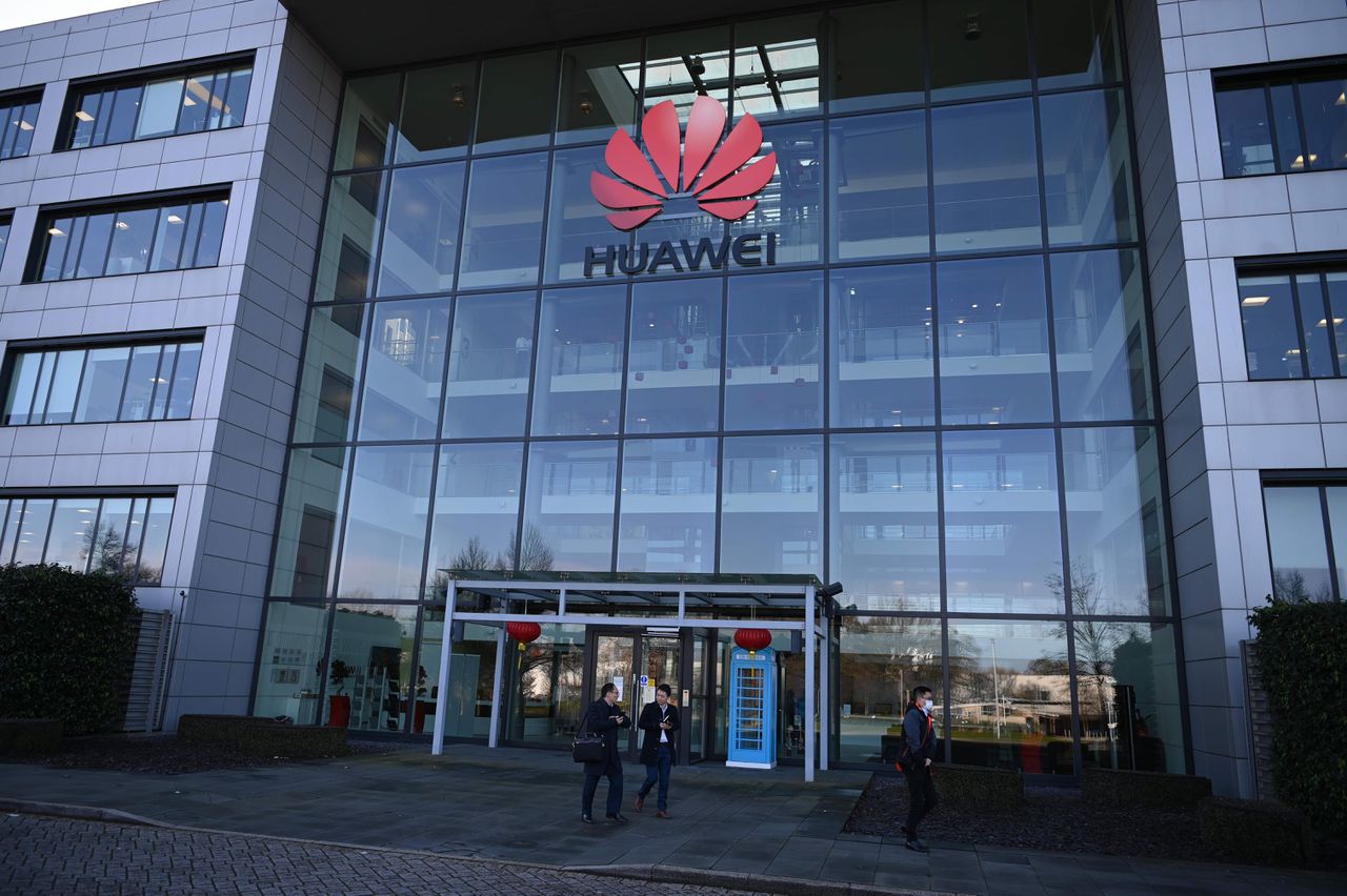 Het exterieur van een Huawei-kantoor in Londen.