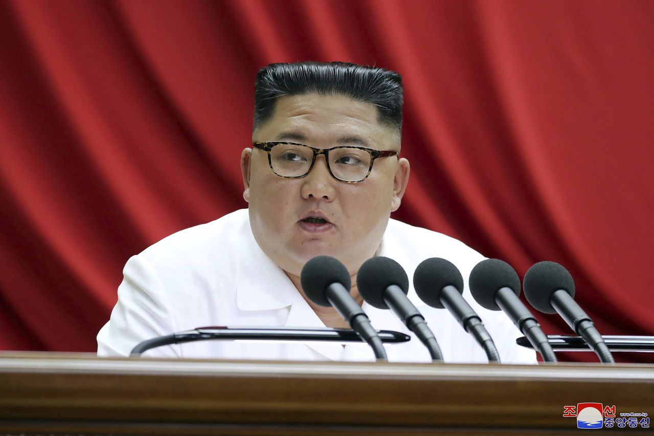 Kim Jong-un tijdens een bijeenkomst van de arbeiderspartij in zijn land, afgelopen maandag.